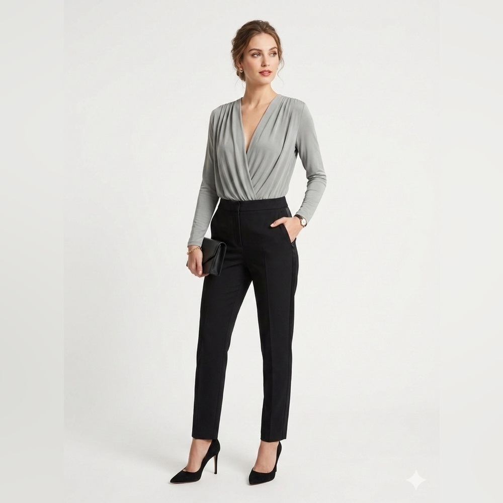 Saints Gray Blouson Long Sleeve Bodysuit Small Draped Stretch Top